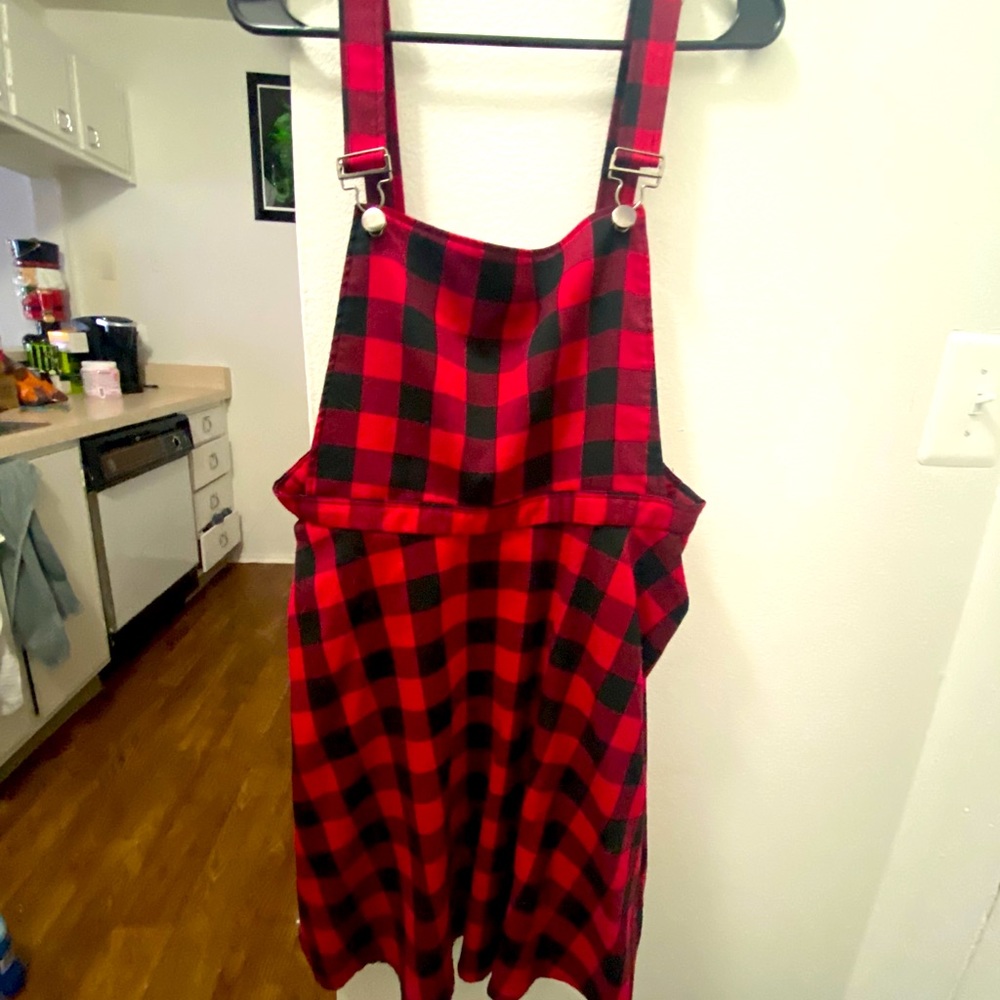 Hot Topic Red Plaid suspender skirt
